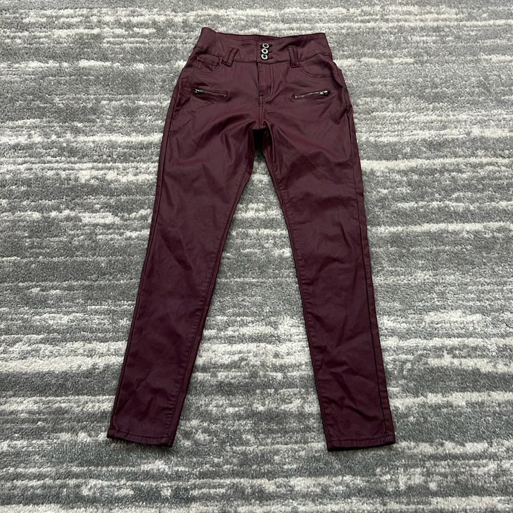 Ox blood red faux leather high waist skinny ankle jeans size 29